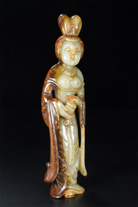 古玩古董老玉和田玉雕唐代美女美人摆件文玩人物古玉旧藏