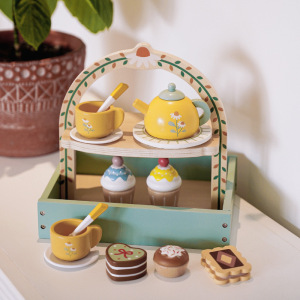 儿童过家家茶具组合木质下午茶甜点甜品架仿真茶壶餐具套装玩具