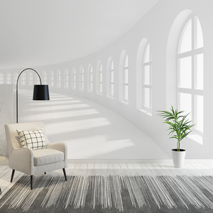 3d立体视觉壁画延伸白色空间拓展墙纸沙发背景墙网红直播拍照壁纸