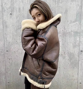 彭于晏款美国制造君版b3皮毛一体男式青年休闲翻领真皮夹克皮衣01