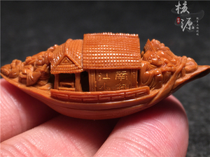 核源·核舟记单籽2.1油核橄榄核雕刻精品文玩摆件江南小舟小船
