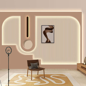 轻奢风直播间墙布背景墙3d立体高级感浅咖色女装店墙纸美容院壁纸