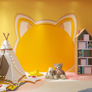 3d立体造型舞台壁纸温馨儿童房卧室墙纸高级感童装直播间背景墙布