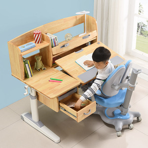 实木儿童学习桌椅套装原木写字桌可升降多功能课桌家用小学生书桌