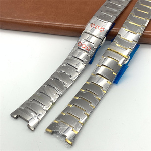 手表配件钨钢表6020专用表带 双按蝴蝶扣钨钢带 男女款凹口表链带