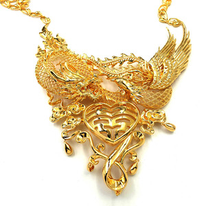 新款霸气橱窗金仿真金龙凤结婚新娘项链铜镀金婚庆饰品礼品
