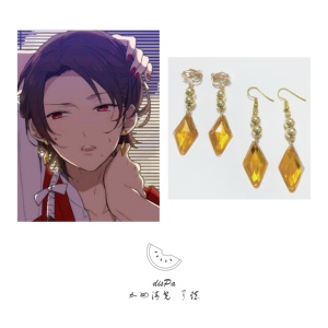 dispa加州清光cos耳环出阵初始刀剑乱舞黄色菱形耳夹耳勾舞台剧