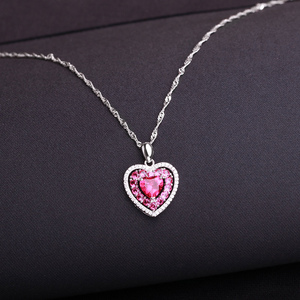 s925纯银心形红宝石吊坠女款小众鸽血红彩宝项链锁骨链日韩简约