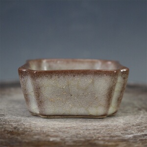 宋官窑黄釉冰裂纹四方洗杯子铁胎旧货古玩古董仿古瓷器收藏品摆件