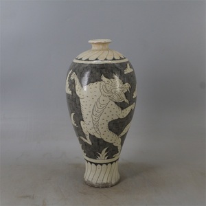 古瓷器收藏 宋磁州窑刻麒麟纹梅瓶 古董古玩 仿出土做旧赏瓶摆件