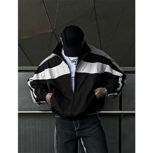 MRDONG韩国男装代购撞色拼接街头设计感阔版潮流运动休闲夹克外套
