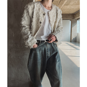 MRDONG韩国男装代购气质圆领小香风流苏毛绒绒短款设计师休闲外套