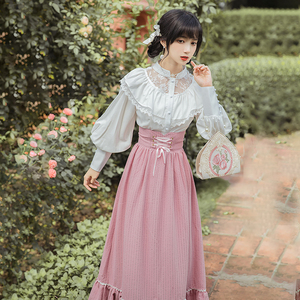 洛丽塔欧式宫廷风复古洋裙文艺长袖衬衫+高腰半身裙国风少女套装