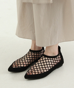 欧美时尚潮流网面尖头鞋套脚镂空渔网鞋平底凉鞋女夏日常首尔街sr