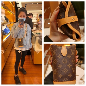 lv路易威登女包 fold me新款mini老花nano薯条包斜跨手机包m80874