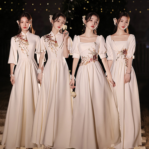 中式伴娘服2024新款婚礼缎面简约高级感小众姐妹团成人毕业礼服女