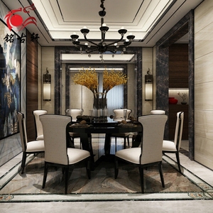 新中式餐桌椅组合酒店餐厅圆形吃饭桌6人家用实木大圆桌一桌八椅
