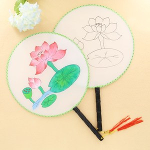空白宫扇子手绘绢丝团扇圆扇手工绘画幼儿园儿童diy创意美术材料