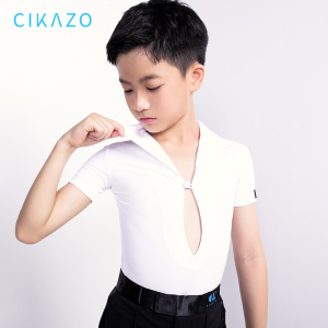 男童拉丁舞连体服黑白色修身练功服新品少儿童国标舞蹈演出上衣夏
