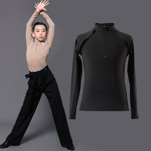 男孩子拉丁舞上衣冬天长袖新品少儿帅气高领国标舞蹈练功演出服装