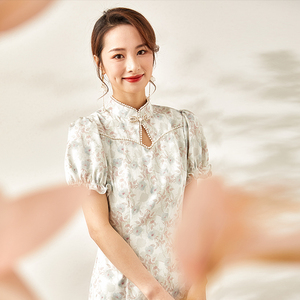 品玉「枕边童话」夏季新款改良版泡泡袖国风复古旗袍连衣裙优雅女