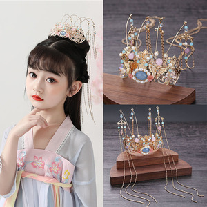 儿童汉服头饰发冠古风流苏步摇发饰公主国风超仙古装发夹套装女童