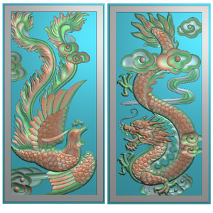 卢氏 竖版龙凤精雕图墓碑线雕图文泰专用plt格式墓碑石材雕刻图