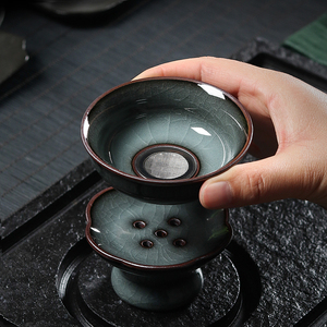 青瓷茶漏手工铁胎龙泉陶瓷茶滤创意功夫茶具滤茶器过滤网茶道配件