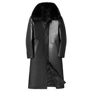 长款过膝真皮大衣皮衣男士翻领加绒外套皮毛一体皮风衣休闲夹克