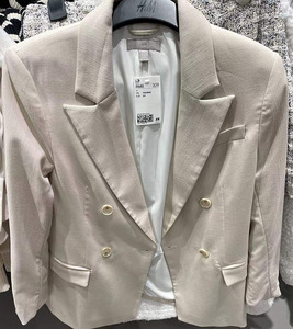 hm国内专柜代购女装2022款时尚春装双排扣开叉西装上衣0969100