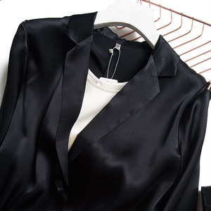 缎面丝绸真丝小西装外套女气质春重磅一粒扣职业装西服女士垂感