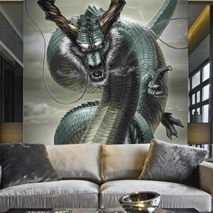 eew定制青龙中国龙手绘油画图案工作室墙画纸刺青壁纹店身景背墙
