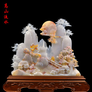 玉石山水摆件中式客厅玄关办公室招财假山造景装饰开业送礼工艺品