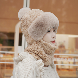 新款围脖口罩一体帽子女秋冬天护耳防风帽亲子加绒加厚保暖包头帽