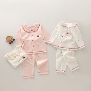 宝宝夏季套装长袖衣服薄款纯棉睡衣婴儿分体空调服两件套外出夏天