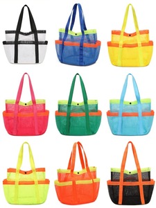 韩国多口袋容量大手提游泳包离心网口袋沙滩袋游泳玩具收纳网包