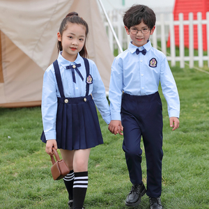 男女童儿童浅蓝色衬衫裙子大合唱朗诵表演出服装中小学生礼服套装