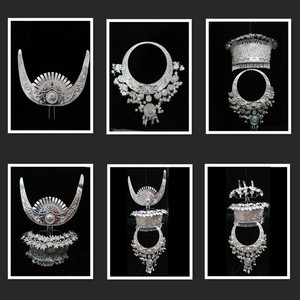 苗族银饰头饰银帽子搭配项圈牛角贵州纯手工苗族银饰帽子项圈牛角