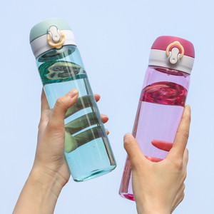 弹扣跳盖透明塑料水杯便携健身运动水瓶定制广告礼品杯子印字LOGO