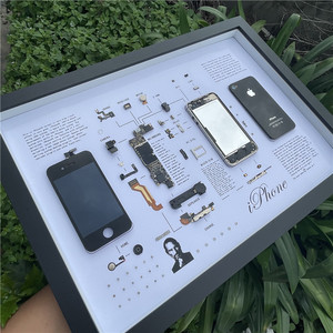 原创新品手机拆机全套装饰画立体画裱画手工制作苹果手机装裱画a3