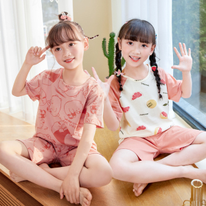 2022新款短袖套装夏季薄款女童夏装纯棉衣服儿童女孩家居服两件套