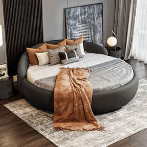 圆床双人床真皮大圆床主卧圆形床名宿床酒店床法式圆床简约现代床