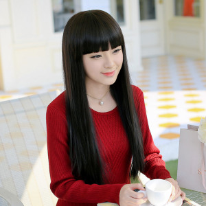 伪娘黑长直假发cd男变女变装长直发 万用齐刘海女装大佬假长发套