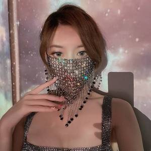 网格带钻防晒面罩欧美新款水晶流苏链条挂珠装饰口罩面纱性感饰品