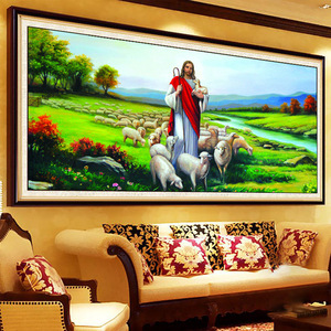 点粘贴满钻石画客厅新款耶稣牧羊人图基督教天主教砖石线绣十字绣