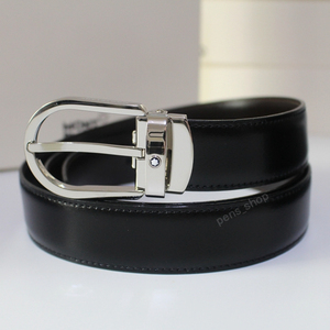 万宝龙小牛皮黑棕双面椭圆马蹄形针扣休闲男士皮带腰带 128135