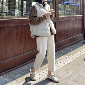 加绒白色奶奶裤女秋冬高腰九分哈伦裤宽松小脚萝卜裤一片式阔腿女