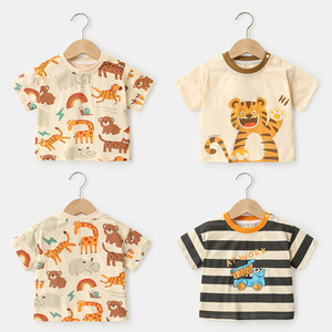 宝宝T恤纯棉夏季男童短袖女童上衣夏童装婴儿衣服夏装长颈鹿老虎