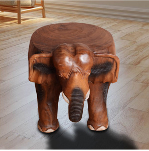 泰国进口工艺品 东南亚木雕大象换鞋凳 原木卡通小象蹲 实木矮凳