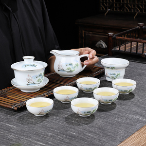 茶具全套一整套盖碗功夫茶具小套装茶杯家用泡茶高档茶具陶瓷特价
